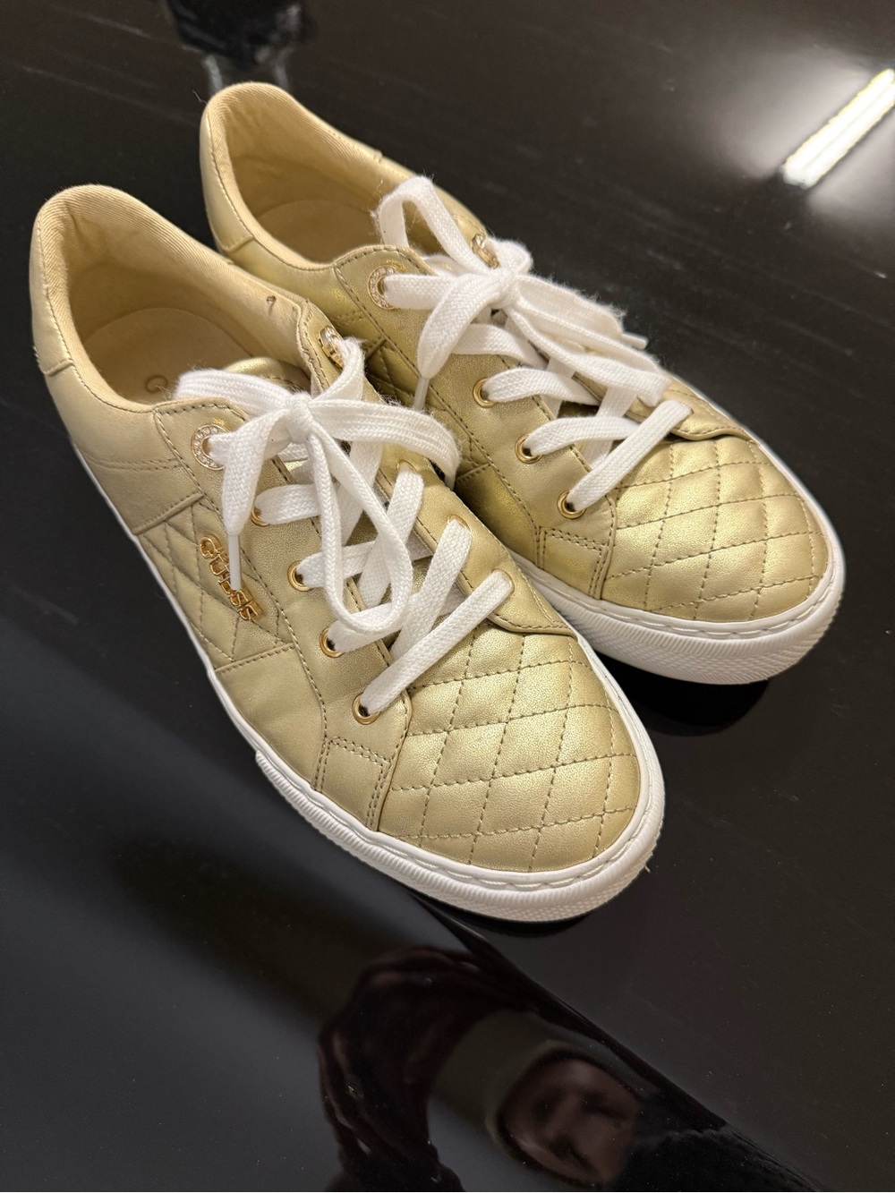 Guess Quilted Metallic Gold Low-Top Sneakers